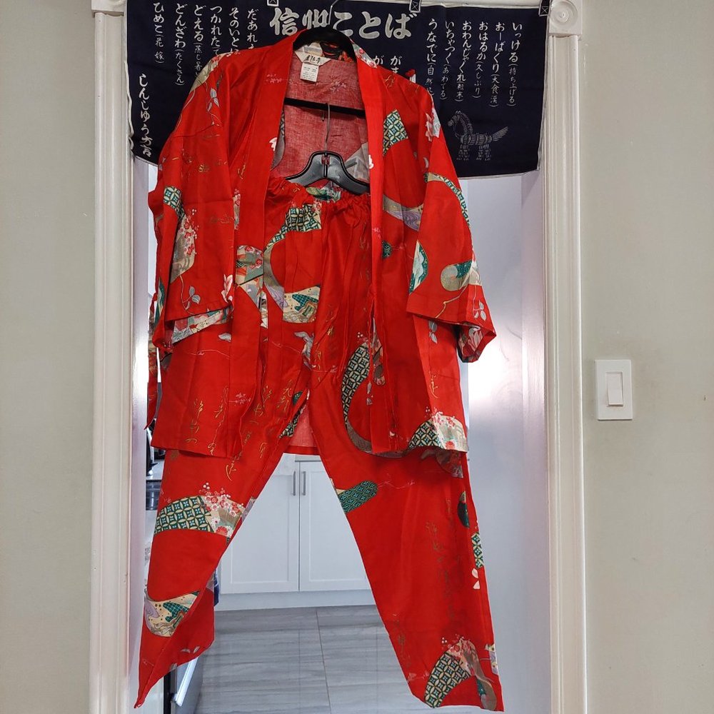 Juguemm Japanese Kimono 100% Cotton Pajama Pants Suit, One Size New